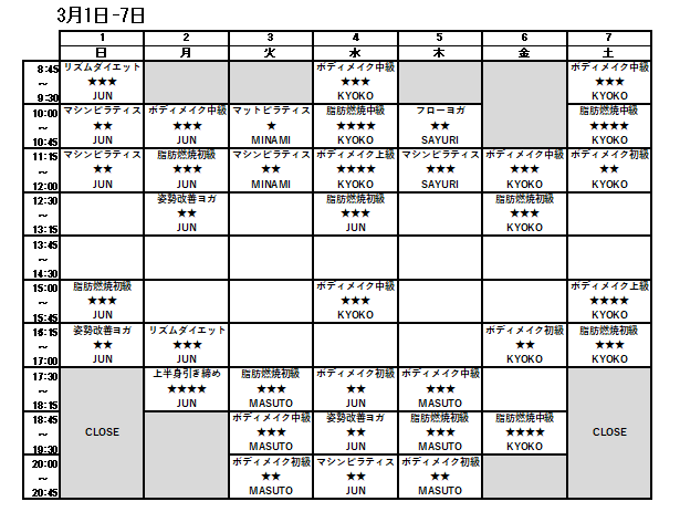 3/1-3/7スケジュール