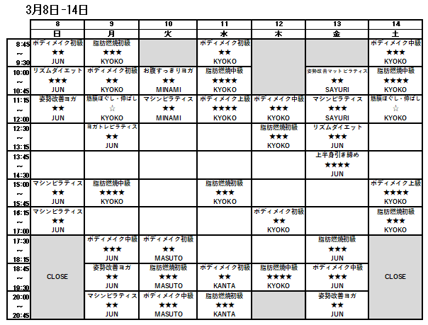 3/8-3/14スケジュール