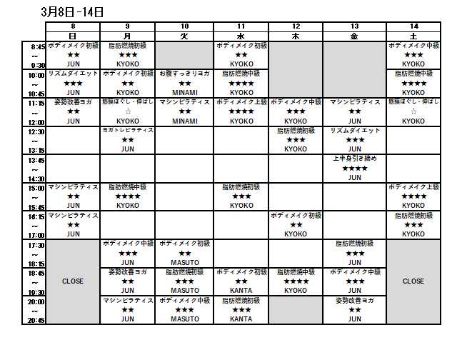 3/8-3/14スケジュール