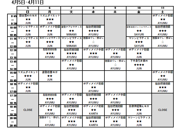 4/5-4/11スケジュール