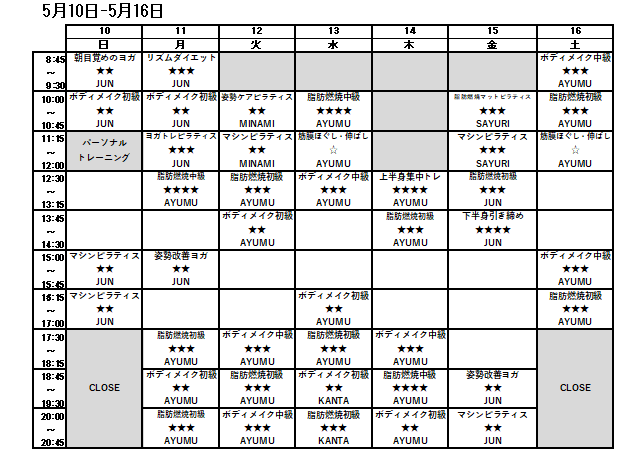 5/10-5/16スケジュール
